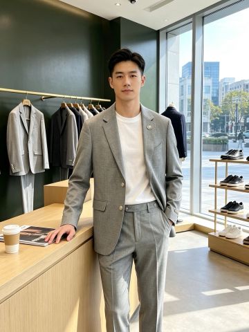BỘ SUIT NAM L P PHOM SARTORIAL XÁM GHI, VẢI DỆT MỊN RỦ ĐẸP