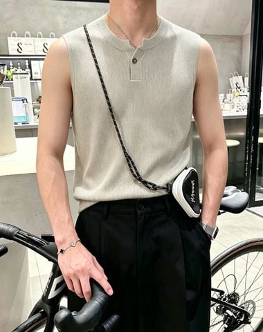 ÁO KNIT VEST NAM L P CỔ HENLEY DỆT GÂN ĐA NĂNG, MẶC RIÊNG HAY LAYER ĐỀU CUỐN HÚT