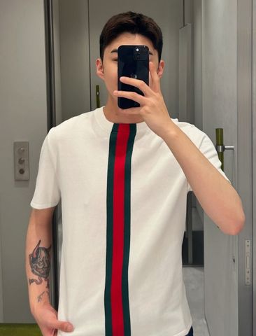 ÁO THUN DỆT KIM NAM NỮ G G WEB STRIPE INTARSIA KNIT COTTON