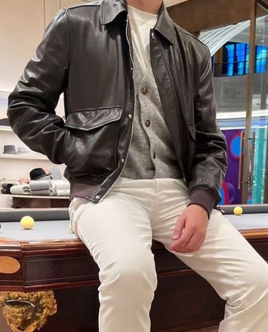 ÁO KHOÁC DA NAM BC DÁNG BOMBER CỔ BẺ