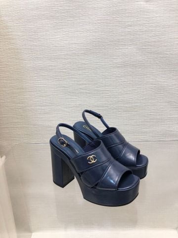 SANDAL CAO GÓT NỮ CHNL*  DA BÒ, GÓT KHỐI 9.5CM, MŨI HỞ