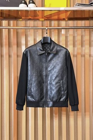 ÁO KHOÁC NAM L V MONOGRAM DẬP NỔI CỔ BẺ PHỐI CHẤT LIỆU