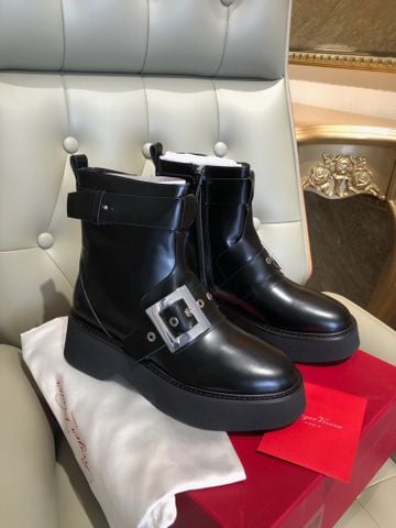 BOOT NỮ RV CỔ NGẮN DA BÓNG BUCKLE VUÔNG, CAO 5CM, ĐẾ SIÊU NHẸ