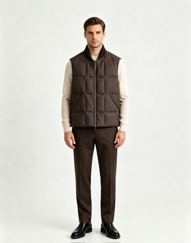 ÁO GILE PHAO NAM B L CHẦN Ô VUÔNG – LEN PHA CASHMERE, LÕI 90% LÔNG VỊT TRẮNG