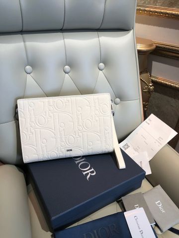 TÚI CẦM TAY NAM NỮ Di*or* DA TRẮNG EMBOSSED LOGO