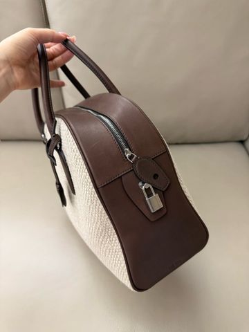 TÚI XÁCH NAM NỮ T R INDIA 12 – PHOM BOWLING COTTON–LINEN PHỐI DA YÊN NGỰA (HÀNG ORDER QUỐC TẾ)