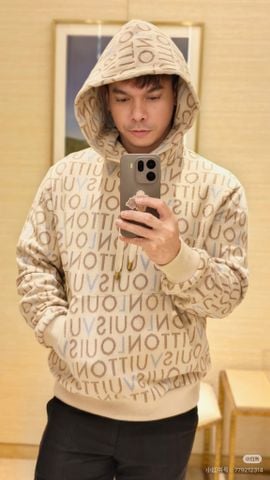 ÁO LEN HOODIE NAM L V DỆT JACQUARD CHỮ TOÀN THÂN PHOM SANG GỌN