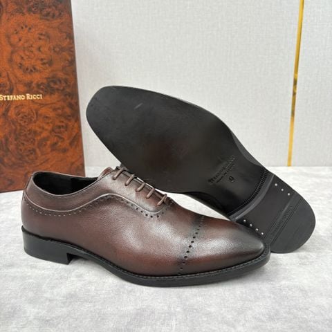 GIÀY NAM Stefan* Ricc*  * OXFORD CAP-TOE VÂN CÁ SẤU – HAND-PATINA ĐEN BÓNG,