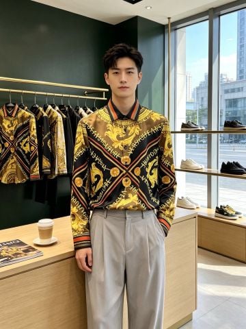 SƠ MI NAM V S C BAROQUE SCARF-PRINT CỔ BO DỆT