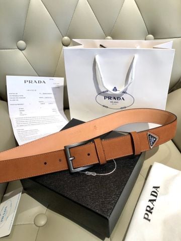THẮT LƯNG NAM NỮ PRD SAFFIANO LEATHER TAM GIÁC KIM LOẠI BẢN 3.5CM