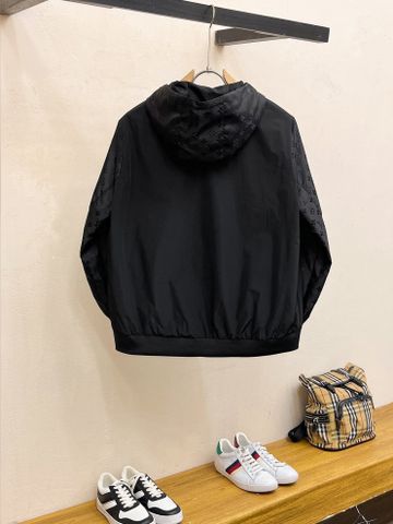 ÁO KHOÁC NAM L V HAI MẶT PHỐI MONOGRAM DẬP CHÌM CỔ NÓN