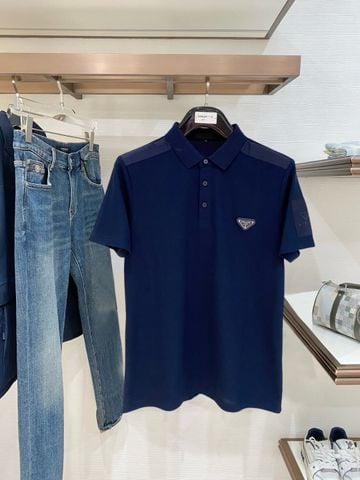 ÁO POLO NAM PRAD* DÁNG CỔ BẺ PIQUÉ 100% COTTON LOGO TAM GIÁC TINH GỌN