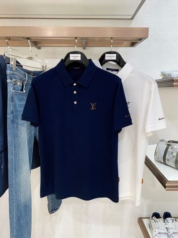ÁO POLO NAM L V COTTON PIQUÉ MẮT LƯỚI LOGO THÊU NGỰC PHOM DOANH NHÂN TINH GỌN