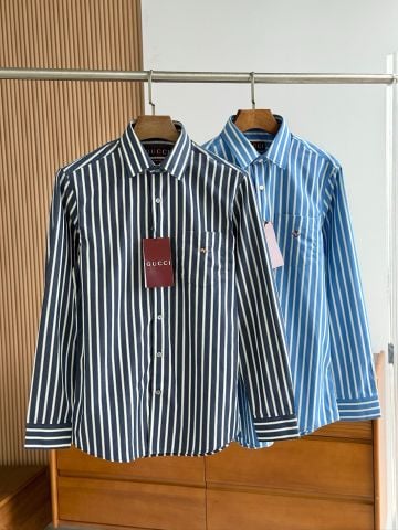 SƠ MI NAM G C KẺ SỌC COTTON POPLIN THÊU ONG