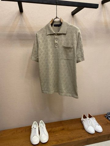 ÁO POLO NAM L V OPENWORK KNIT MONOGRAM POINTELLE DỆT RỖNG THOÁNG NHẸ