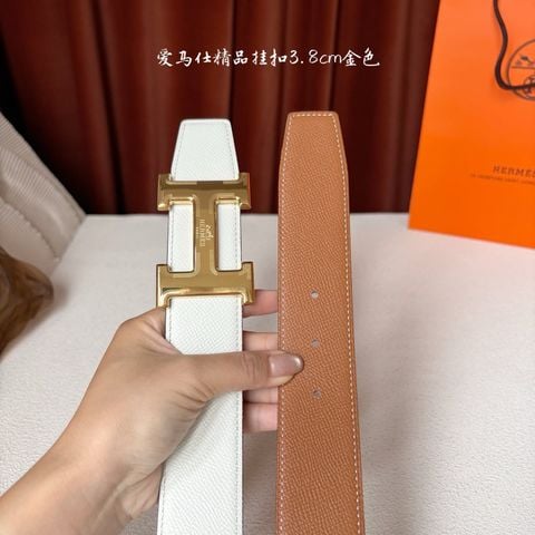 THẮT LƯNG NAM H M BẢN 3.8CM KHÓA H MẠ VÀNG DA EPSOM HAI MẶT