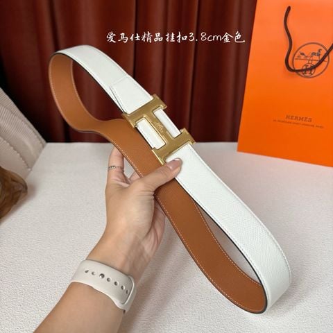 THẮT LƯNG NAM H M BẢN 3.8CM KHÓA H MẠ VÀNG DA EPSOM HAI MẶT