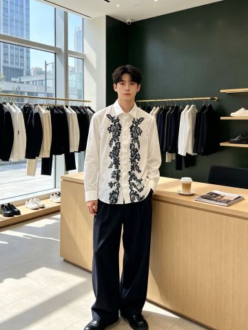 SƠ MI NAM Y S L FLORAL EMBROIDERY – HỌA TIẾT HOA BƯỚM ĐỐI XỨNG