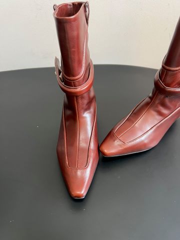 BOOT NỮ ORIN MŨI VUÔNG GÓT THẤP DA BÒ ĐỎ NÂU VINTAGE