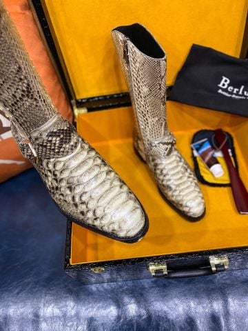 BOOTS NAM B R L T EXOTIC PYTHON HIGH BOOTS, SIDE-ZIP STRUCTURED SILHOUETTE,