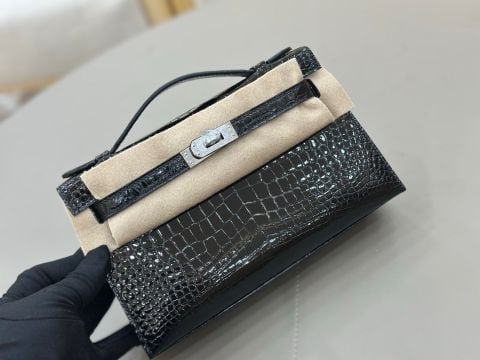 TÚI XÁCH NỮ H* KELLY 22 DA CÁ SẤU NILE BÓNG MÀU RƯỢU VANG