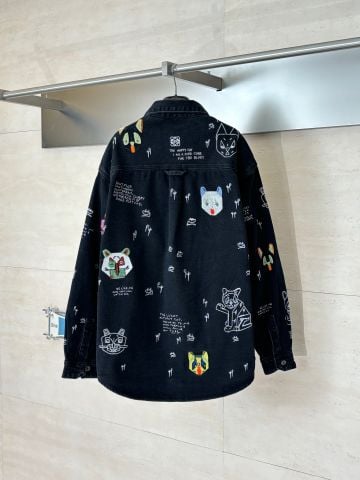 ÁO KHOÁC NAM LW* THÊU MÈO NGHỆ THUẬT DÁNG OVERSIZE CỔ BẺ