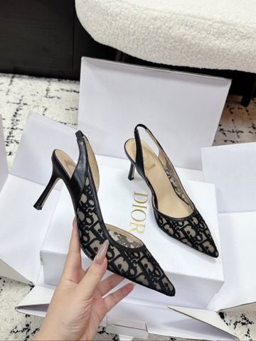 GIÀY CAO GÓT NỮ D* SLINGBACK LƯỚI THÊU OBLIQUE MŨI NHỌN GÓT 7CM DÁNG SANG TÔN CHÂN