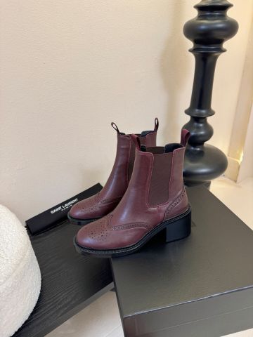 BOOT NỮ YSL*  DA BÒ RƯỢU VANG GÓT 6CM (HÀNG ORDER QUỐC TẾ)