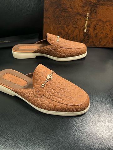 DÉP SỤC NAM S R PHOM MULE LOAFER DA BÒ PHỐI NỀN DỆT TEXTURED