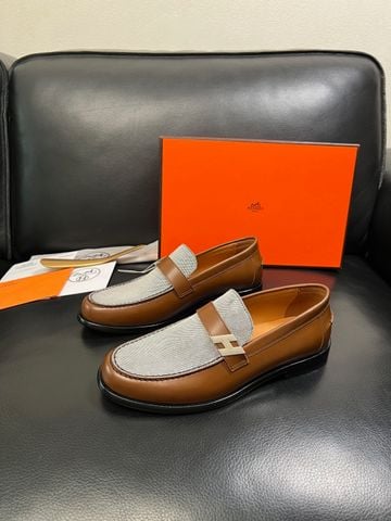 GIÀY NAM LOAFER H M PHOM MOCCASSIN PHỐI CANVAS KHÓA H KIM LOẠI