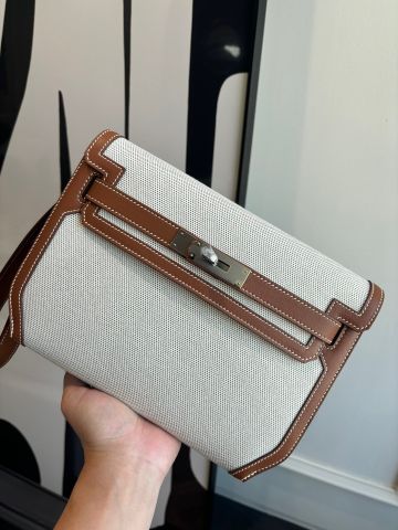 TÚI CLUTCH NAM NỮ HERM* KELLY DEPECHES 25 VẢI CANVAS PHỐI DA SWIFT CAO CẤP