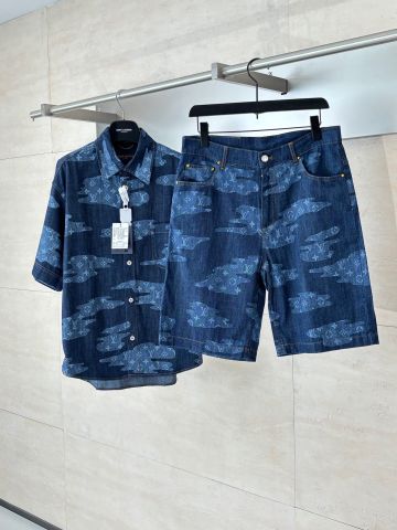 QUẦN SHORT NAM L V DENIM MONOGRAM CLOUDS NIGO PHOM ĐỨNG NHẬN DIỆN CAO