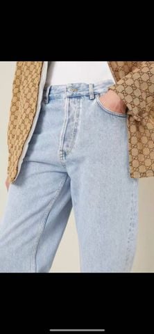 QUẦN JEANS NAM G C WASHED DENIM XANH NHẠT DÁNG SLIM-STRAIGHT PHỐI CANVAS