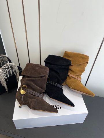 BOOT NỮ ISAM* GÓT KITTEN CỔ NHÚN DA LỘN NÂU – MŨI NHỌN THANH LỊCH