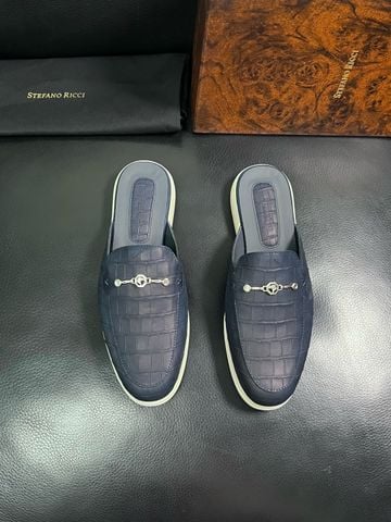 GIÀY SỤC NAM S R  PHOM LOAFER HỞ GÓT DA BÒ CROCO-EMBOSSED