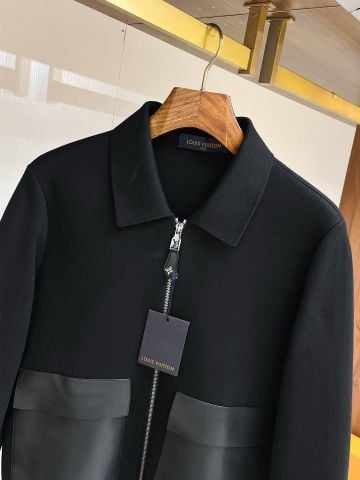 ÁO KHOÁC DỆT KIM NAM L V PHỐI TÚI DA – 100% LEN LÔNG CỪU