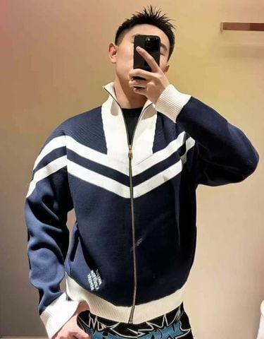 ÁO KHOÁC DỆT KIM NAM NỮ L V PHOM BLOUSON HÀNG HẢI, CỔ TRỤ KHÓA KÉO