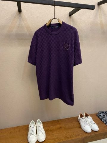ÁO THUN NAM NỮ L V DAMIER JACQUARD SHORT-SLEEVED CREWNECK THÊU L.V.M SINCE 1854