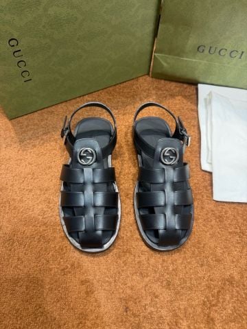 SANDAL NAM G G LIDO INTERLOCKING DOUBLE G DA BÊ TRƠN, PHOM ĐAN CÀI MÙA HÈ SANG TRỌNG
