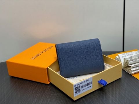 VÍ NAM NỮ LV* VICTOR WALLET DA SẦN XANH NAVY (BA GẬP)