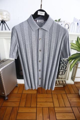 ÁO POLO DỆT KIM NAM B C CÀI KHUY TOÀN THÂN, VÂN DỌC THANH LỊCH