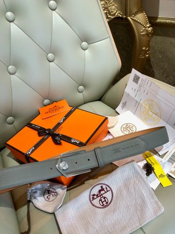 THẮT LƯNG NAM Herme* BUCKLE QUIZZ XÁM GHI – DA BÊ HẠT, KHÓA PALLADIUM