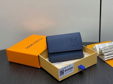 VÍ NAM NỮ LV* VICTOR WALLET DA SẦN XANH NAVY (BA GẬP)