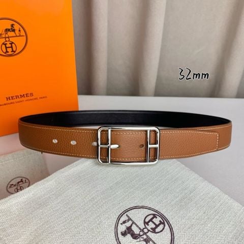 THẮT LƯNG NAM H M PIN BUCKLE 2 MẶT DA BÒ VÂN LITCHI 32MM