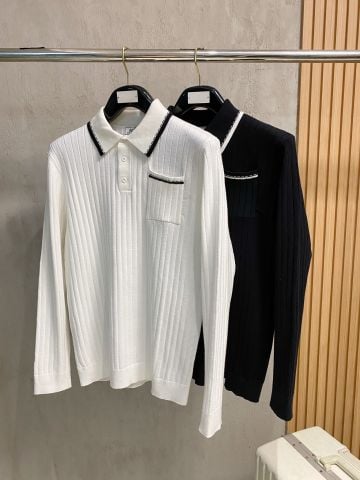 ÁO LEN NAM HERM CỔ BẺ TRẮNG GÂN VIỀN ĐEN