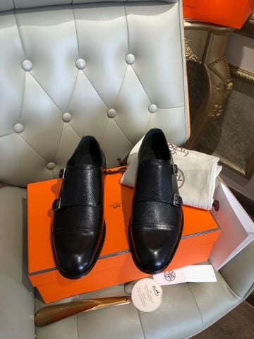 GIÀY TÂY NAM H M MONK STRAP 2 KHÓA DA BÒ DẬP VÂN ĐẾ DA NGUYÊN BẢN