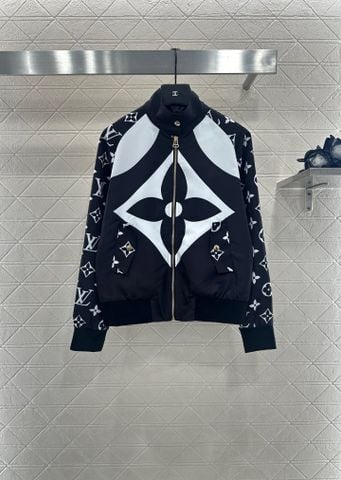 BỘ THỂ THAO NỮ L*V  2025 – ÁO KHOÁC ZIP + QUẦN DÀI MONOGRAM TƯƠNG PHẢN