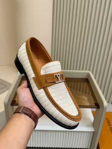 GIÀY LOAFER NAM L V MAJOR PHOM APRON TOE RAFFIA DỆT PHỐI DA BÊ