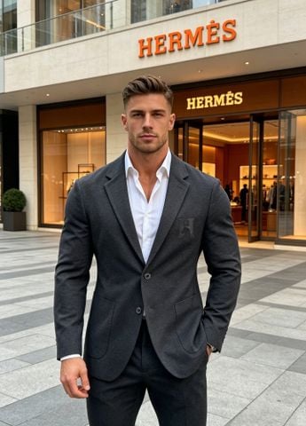 ÁO BLAZER NAM H M ROMA KNIT COTTON – PATCH DA CHỮ H PHOM SLIM
