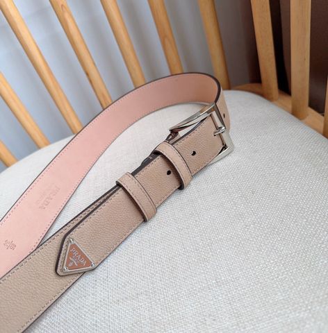 THẮT LƯNG NAM NỮ PRD SAFFIANO LEATHER TAM GIÁC KIM LOẠI BẢN 3.5CM